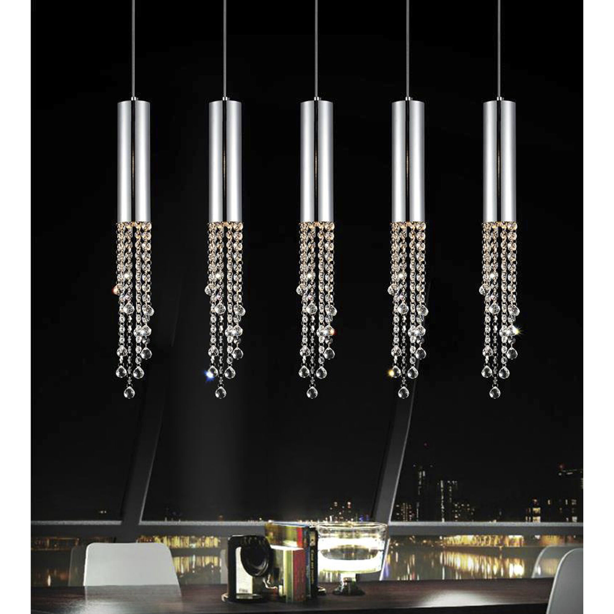 Extended 5 Light 40 inch Chrome Island/Pool Table Light Ceiling Light