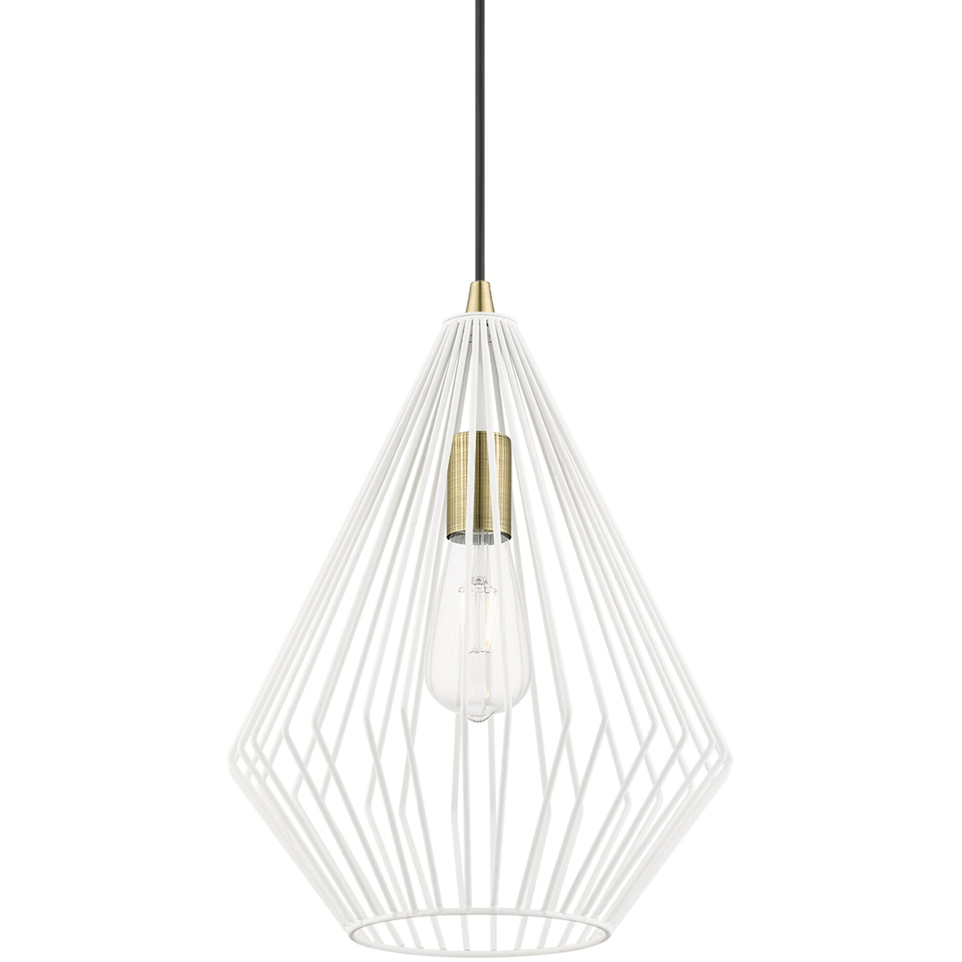 Linz 1 Light 12 inch Textured White with Antique Brass Accents Pendant Ceiling Light
