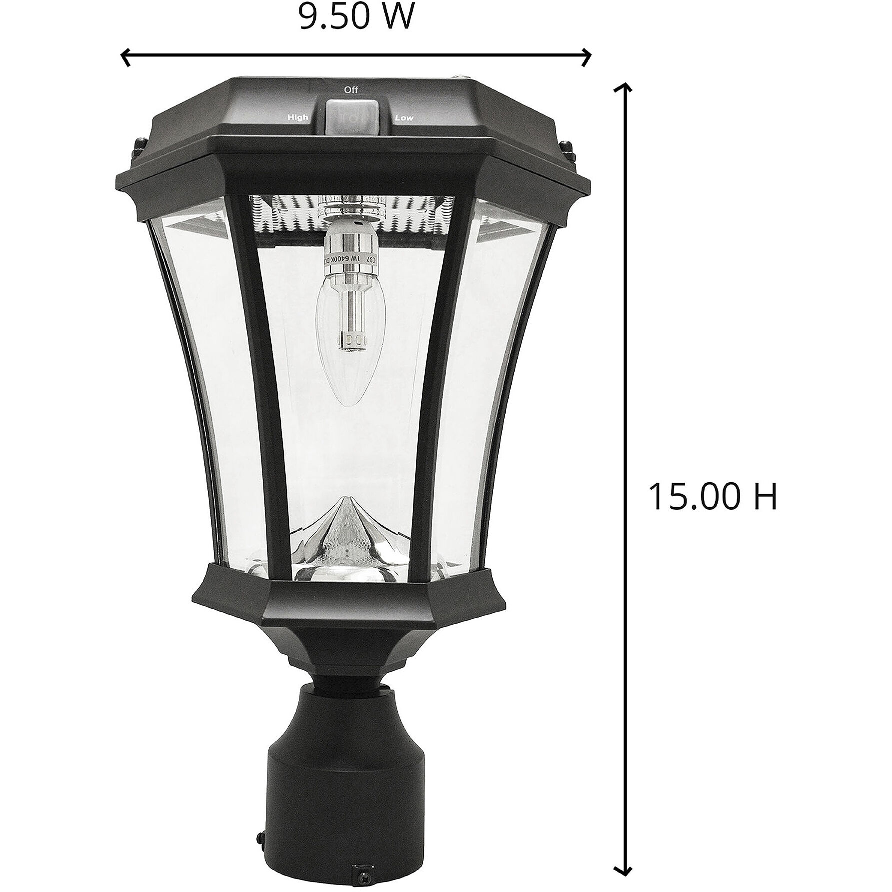 Victorian LED 15 inch Black Outdoor Post Light, Solar