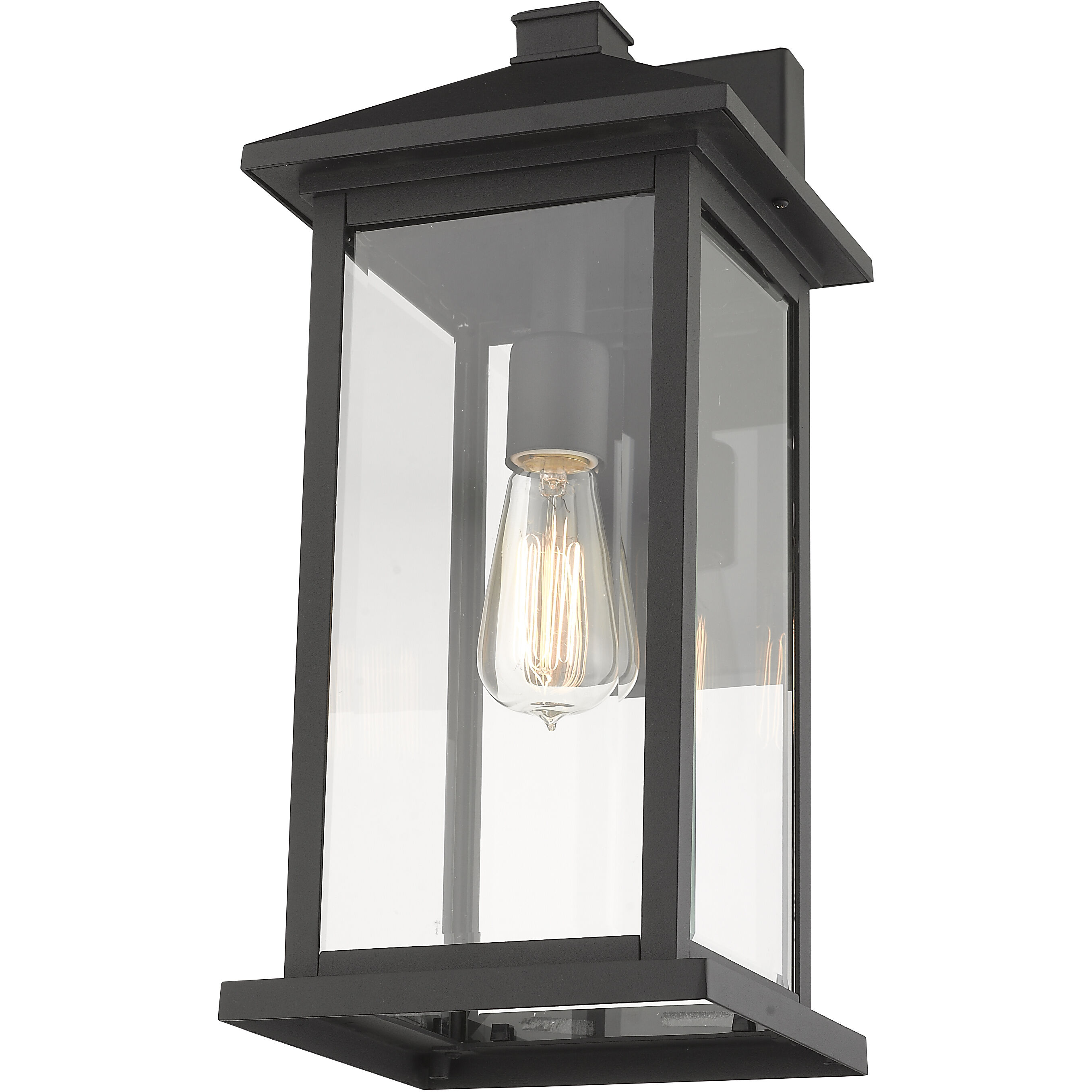 Portland 1 Light 18 inch Black Outdoor Wall Light in Clear Beveled Glass