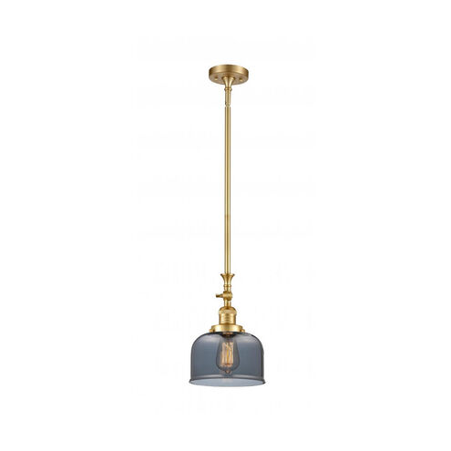 Franklin Restoration Large Bell LED 8 inch Satin Gold Mini Pendant Ceiling Light in Plated Smoke Glass, Franklin Restoration