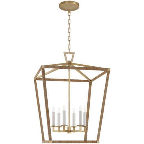 Chapman & Myers Darlana5 LED 24 inch Antique-Burnished Brass and Natural Rattan Wrapped Lantern Ceiling Light, Large