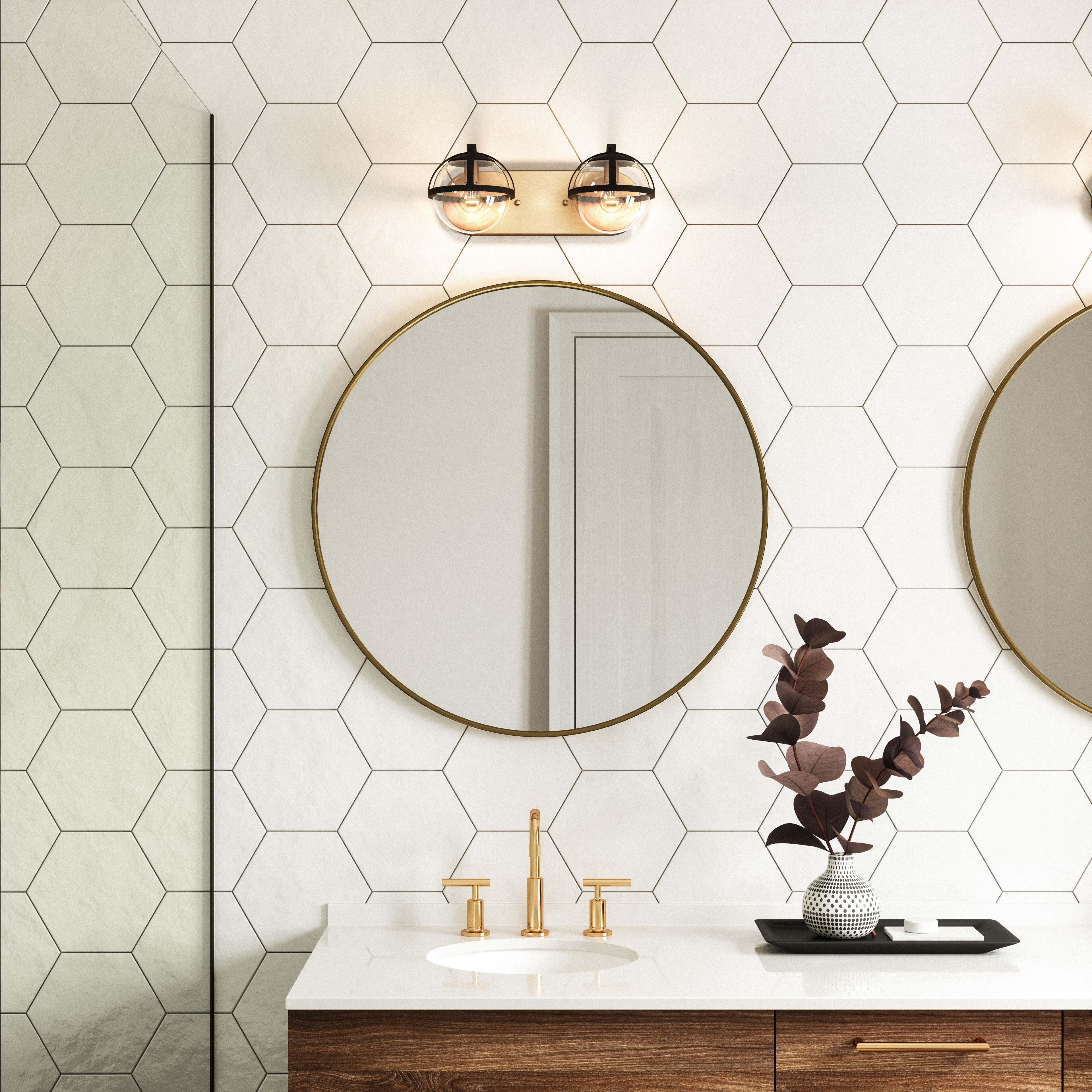 Davenay Vanity Light Wall Light in Satin Brass with Matte Black