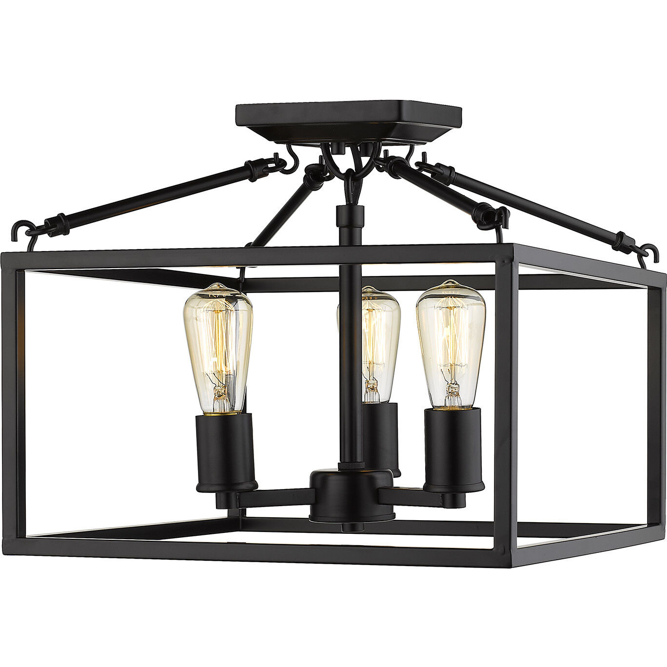 Wesson 3 Light 14 inch Matte Black Semi-Flush Mount Ceiling Light