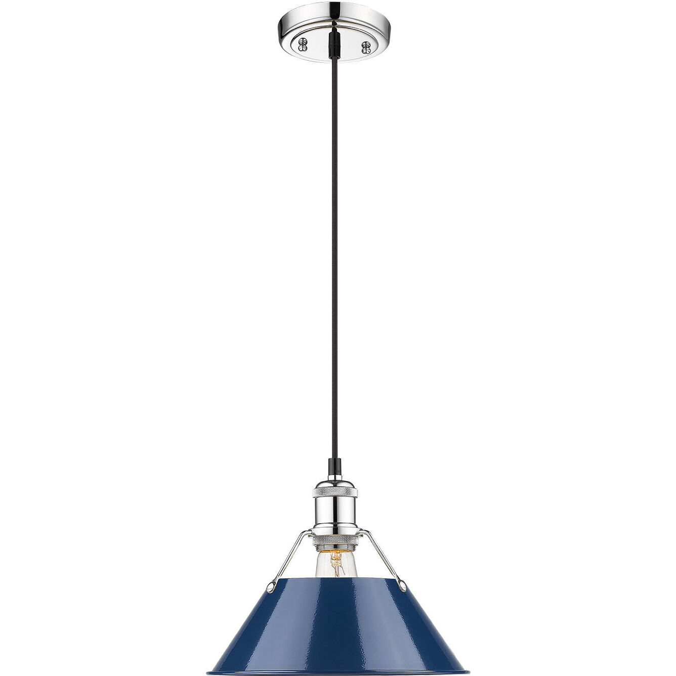 Yep Orwell 1 Light 10 inch Chrome Pendant Ceiling Light in Navy, Damp