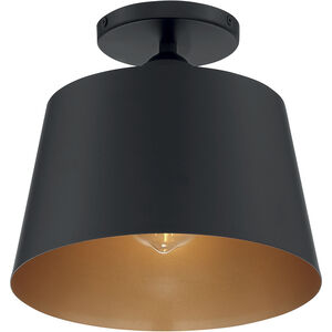 Motif 1 Light 10 inch Black and Gold Accents Semi Flush Mount Fixture Ceiling Light