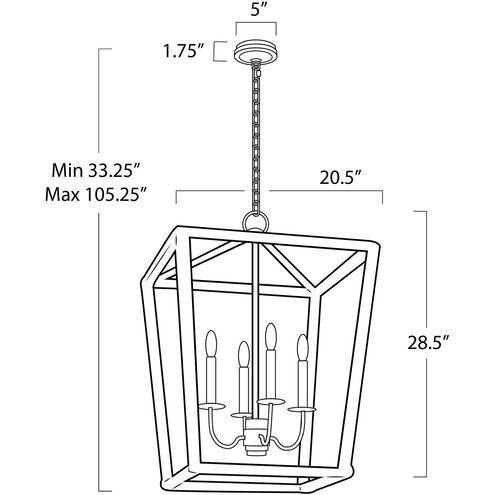 Luella 4 Light 20.5 inch Blackened Brass Lantern, Medium