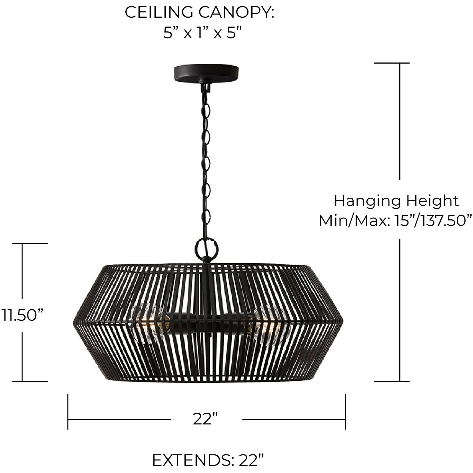Kaiya 4 Light 22 inch Matte Black Pendant Ceiling Light