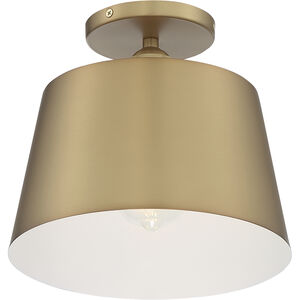 Motif 1 Light 10 inch Brushed Brass and White Accents Semi Flush Mount Fixture Ceiling Light