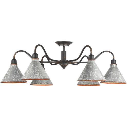 Jasper 6 Light 37.88 inch Antique Black Iron Semi-Flush Ceiling Light