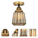 Nouveau 2 Chatham LED 6 inch Black Antique Brass Semi-Flush Mount Ceiling Light in Mercury Glass