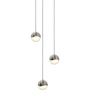 Grapes LED 7 inch Satin Nickel Cluster Pendant Ceiling Light in White Glass