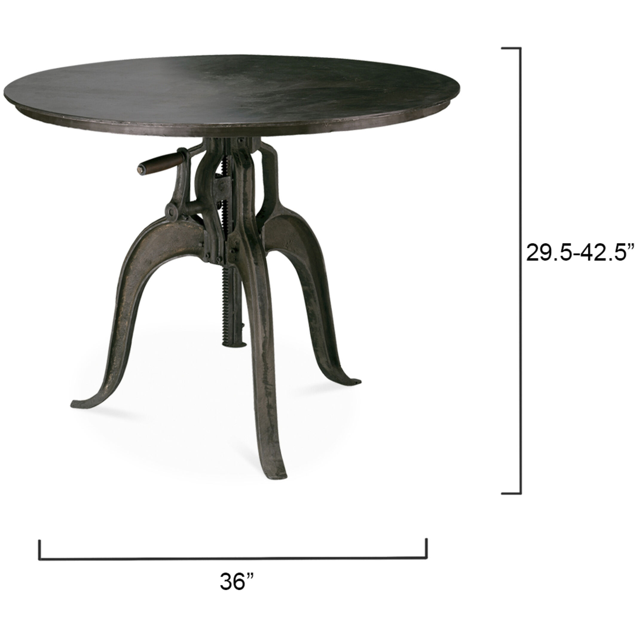 Americana 38 X 36 inch Gun Metal Crank Table