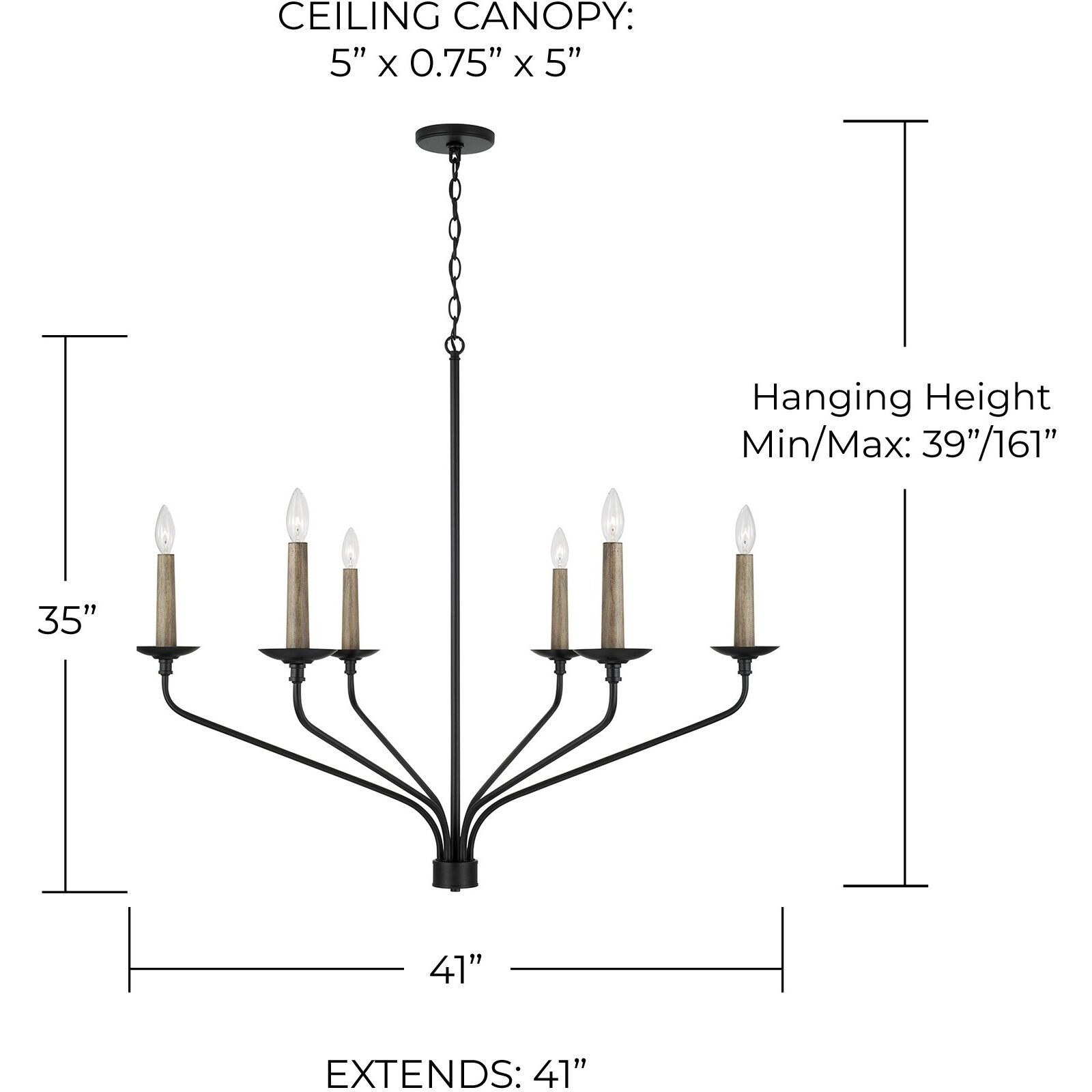 Wilder 6 Light 41 inch Matte Black Chandelier Ceiling Light