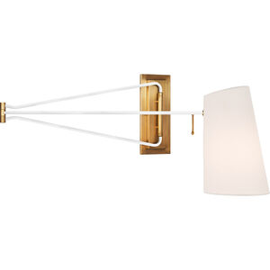 AERIN Keil 7 inch 12 watt Hand-Rubbed Antique Brass and White Swing Arm Wall Light, Large