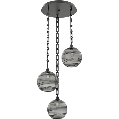 Terra 3 Light 21 inch Matte Black Multi-Pendant Ceiling Light in Smoke Optic, Rectangular Chain