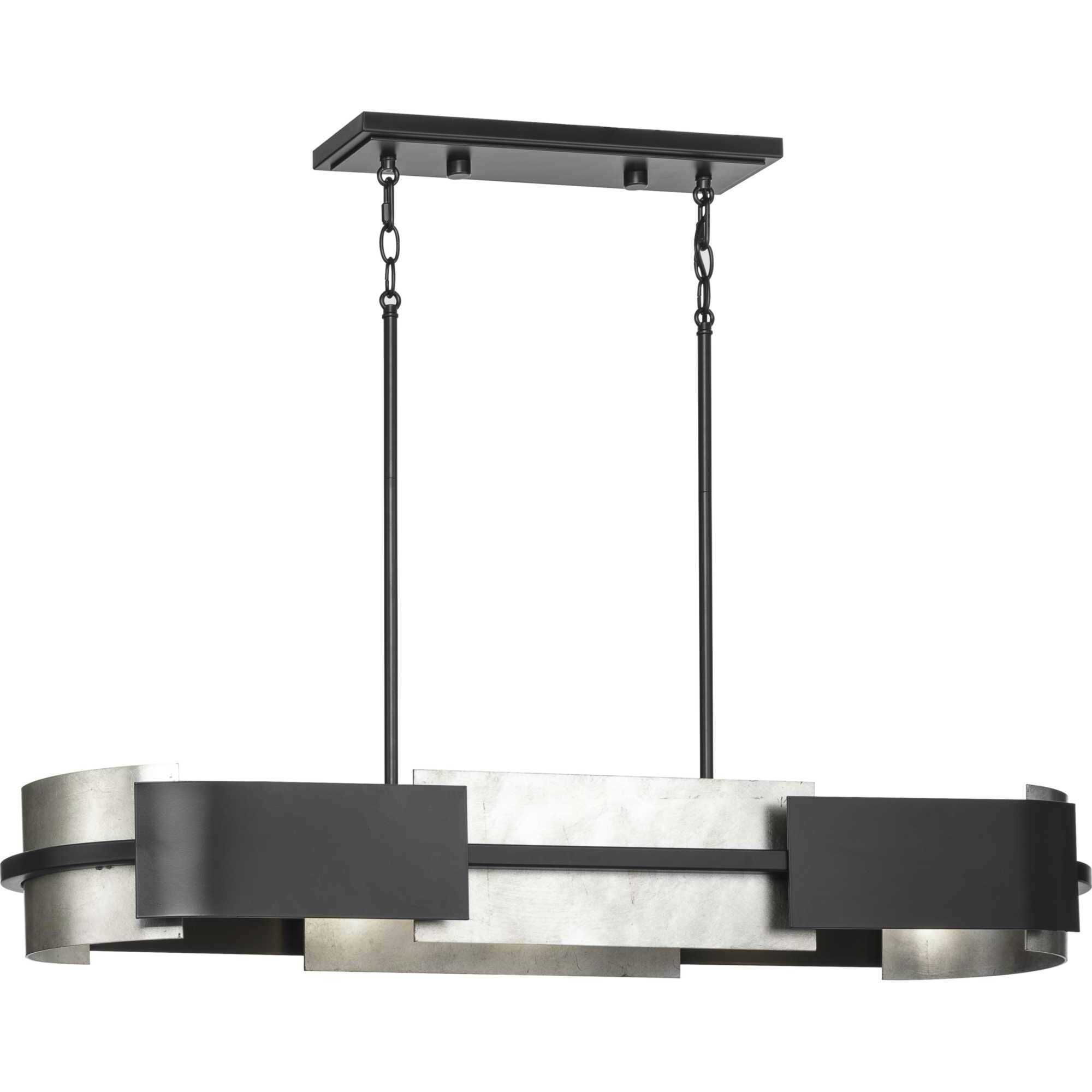 Lowery 4 Light 42 inch Matte Black and Antique Silver Leaf Linear Chandelier Ceiling Light, Design Series