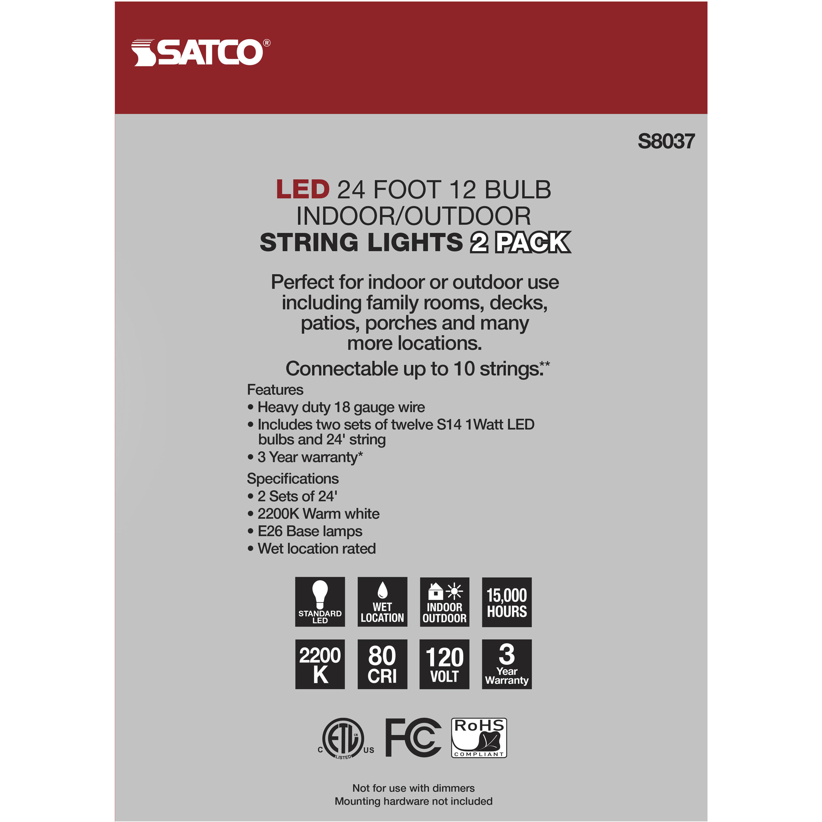 Lumos 12 Light LED 24 foot Black LED String Lights