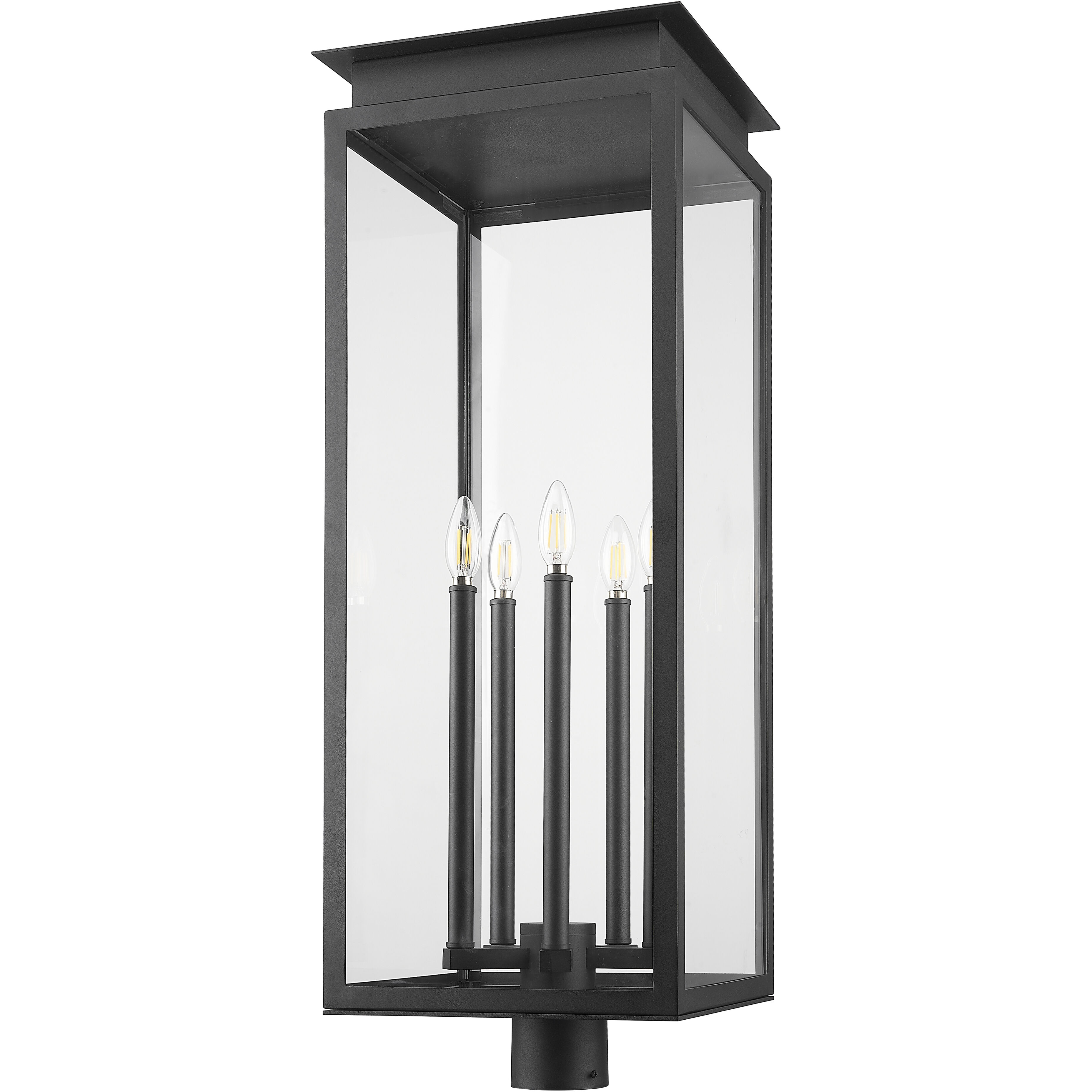 Nova 5 Light 35 inch Black Outdoor Post Mount Fixture in Clear Glass