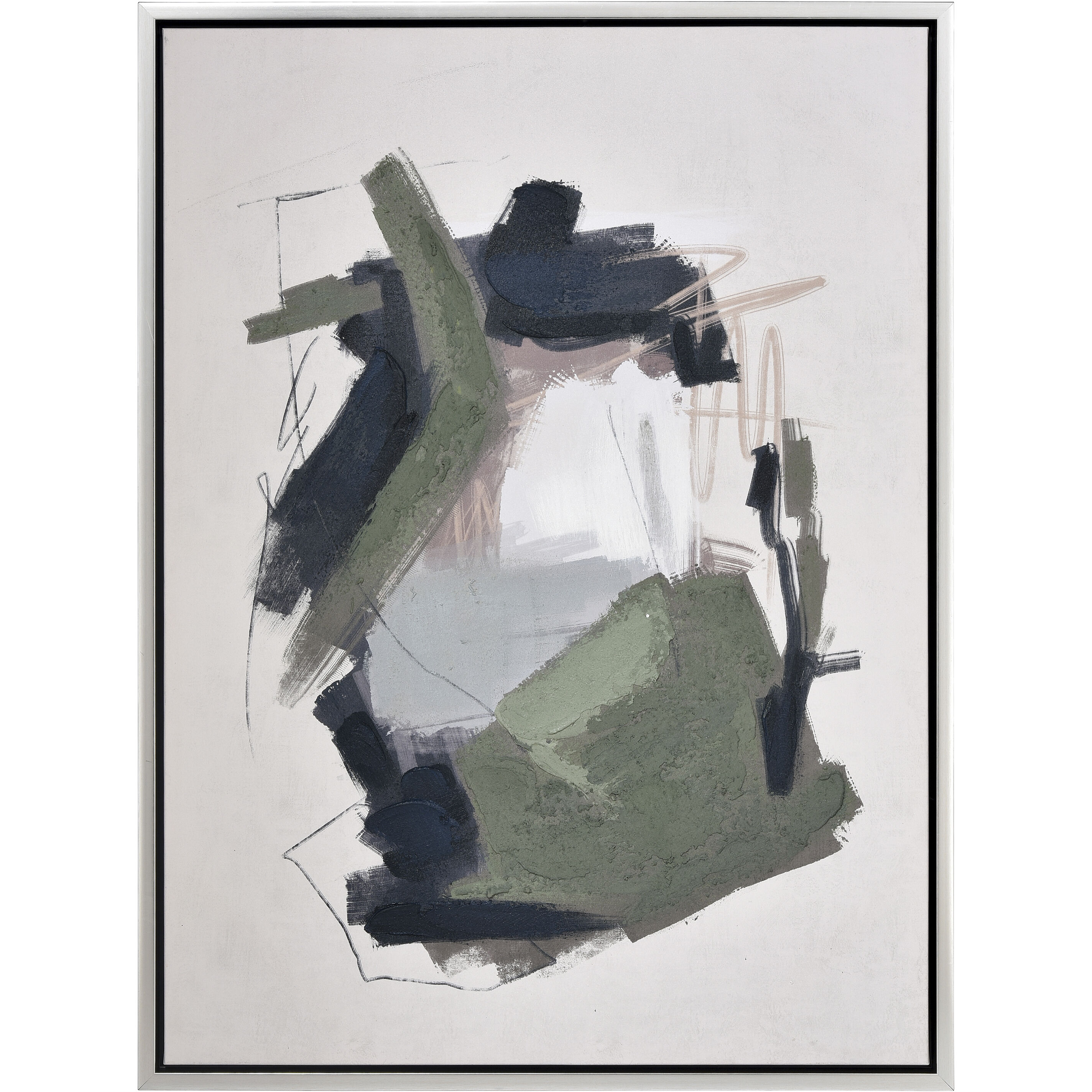 Beyer II Off White with Olive Green and Silver Framed Wall Art, Abstract