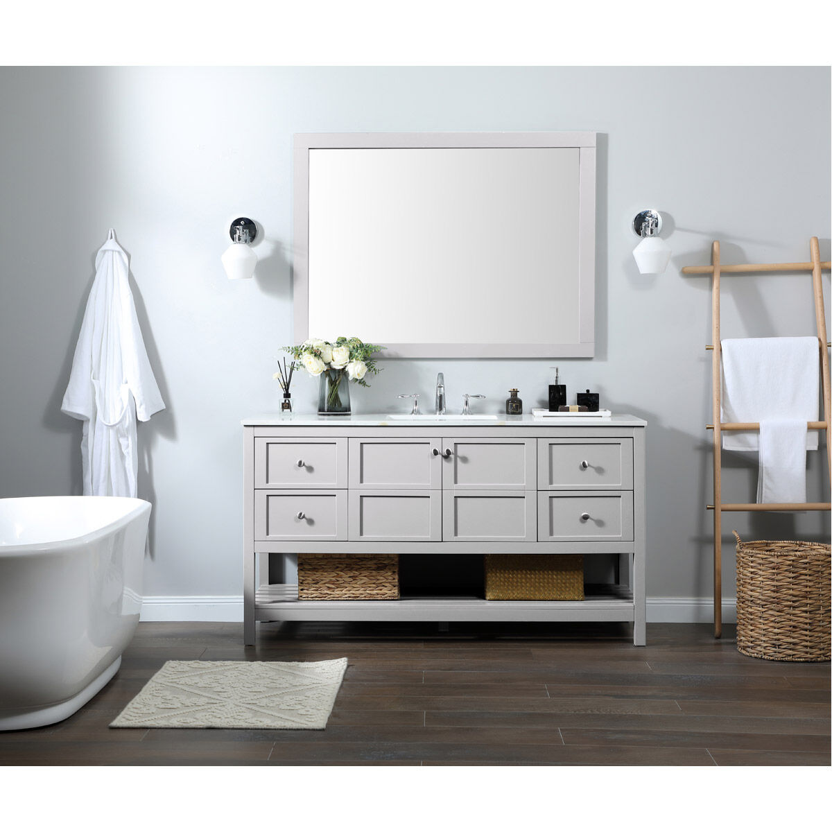 Theo 60 X 22 X 34 inch Grey Vanity Sink Set
