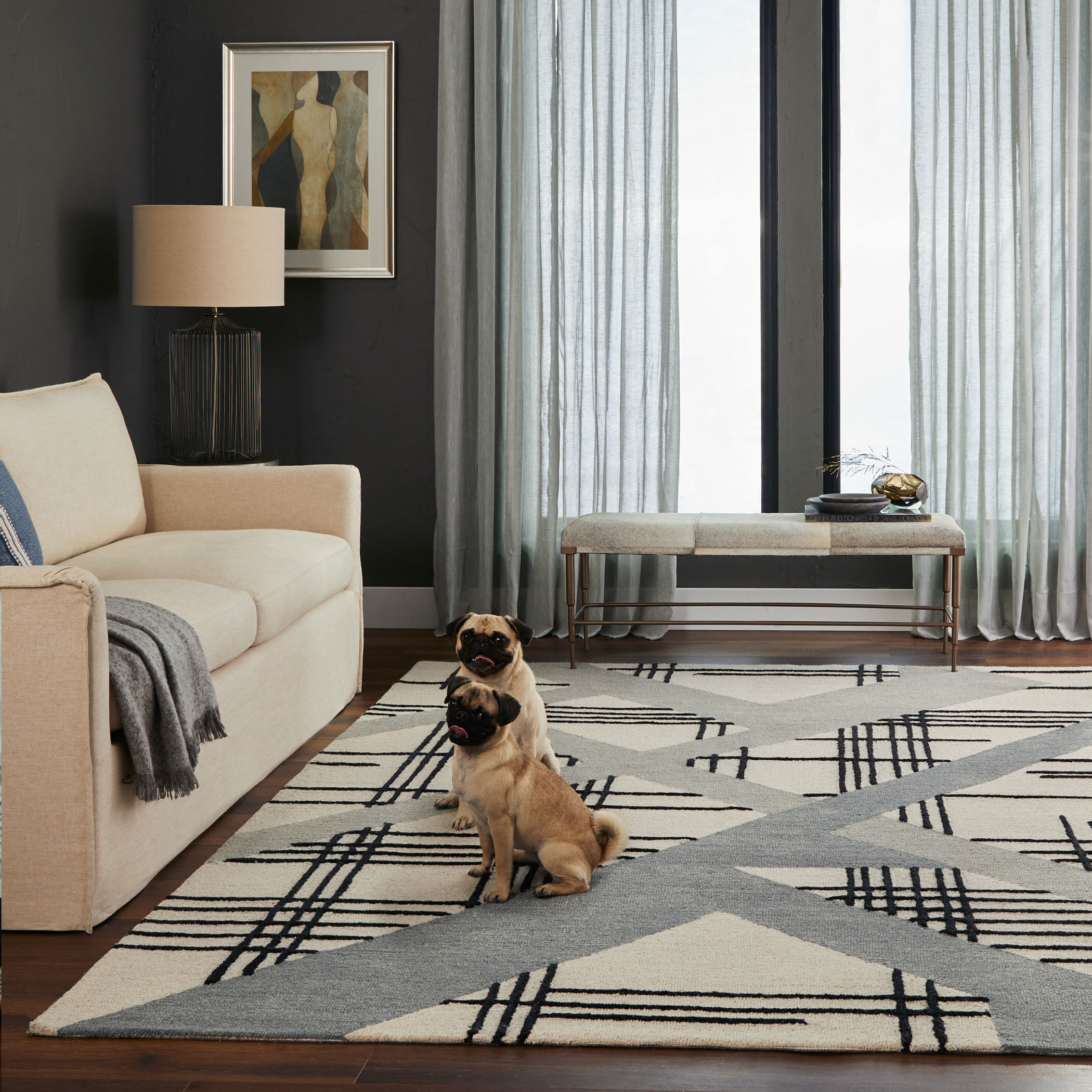 Sachin 114 X 79 inch Black/White Rug in 6 x 9