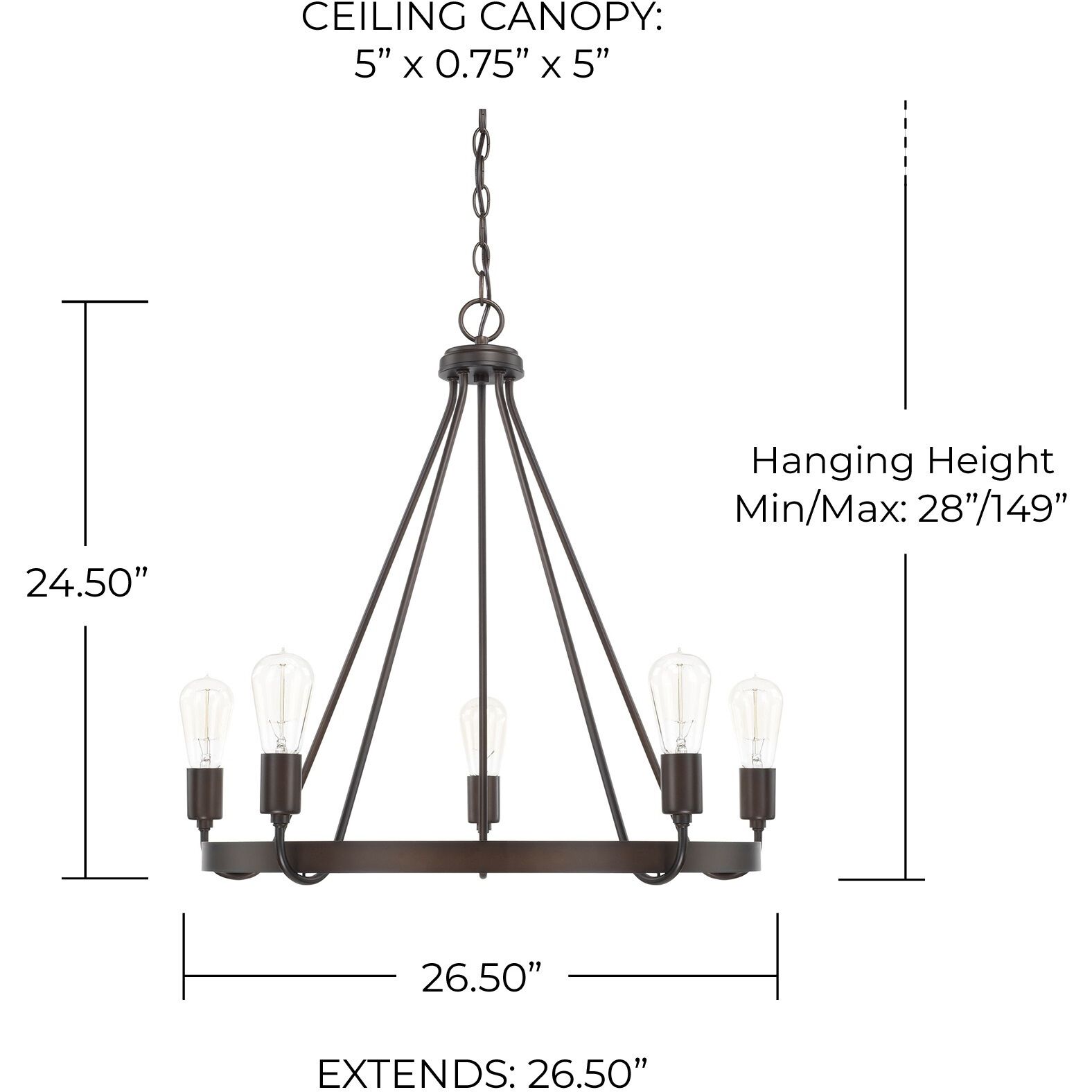 Tanner 5 Light 27 inch Bronze Chandelier Ceiling Light