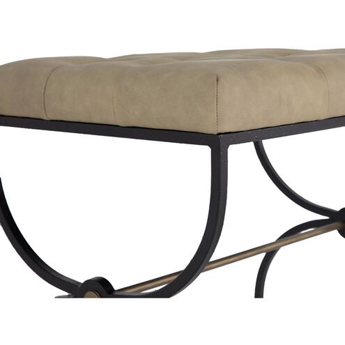 Galvin 21.38 inch Light Grey Leather / Textured Black / Brushed Brass Ottomans Stool