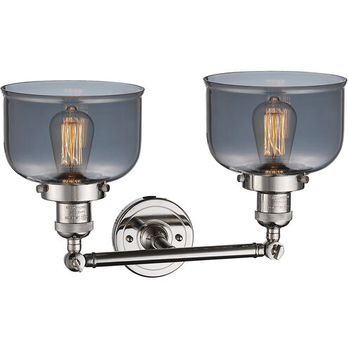 Franklin Restoration Large Bell 2 Light 19 inch Polished Nickel Bath Vanity Light Wall Light in Plated Smoke Glass, Franklin Restoration