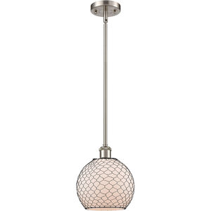 Ballston Farmhouse Chicken Wire LED 8 inch Brushed Satin Nickel Pendant Ceiling Light in White Glass with Black Wire, Ballston