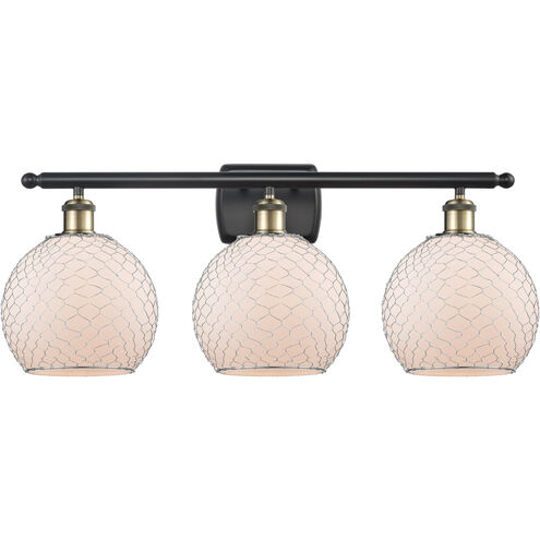 Ballston Farmhouse Chicken Wire 3 Light 26 inch Black Antique Brass Bath Vanity Light Wall Light, Ballston