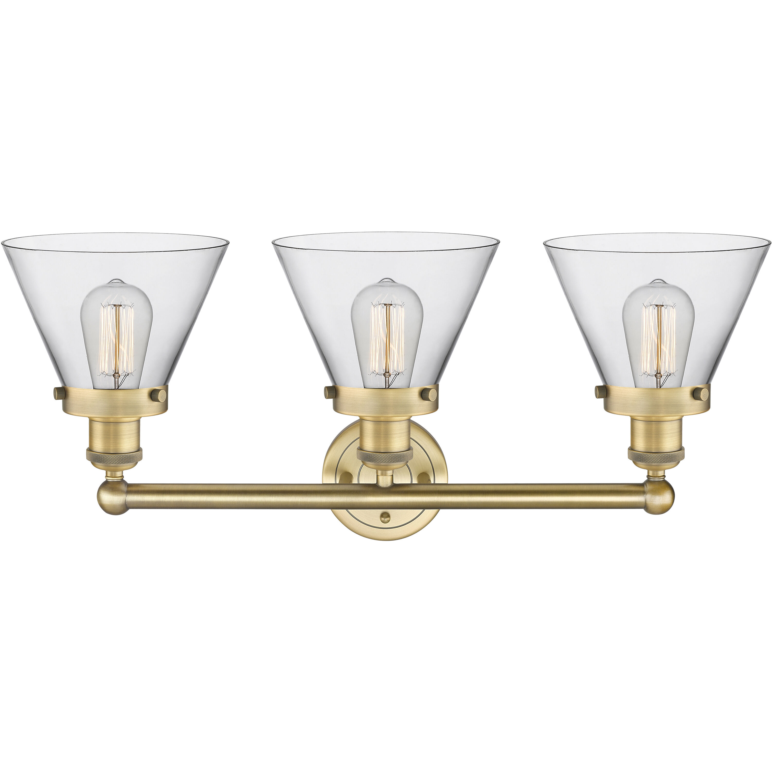 Cone 3 Light 25.75 inch Brushed Brass Bath Vanity Light Wall Light in Clear