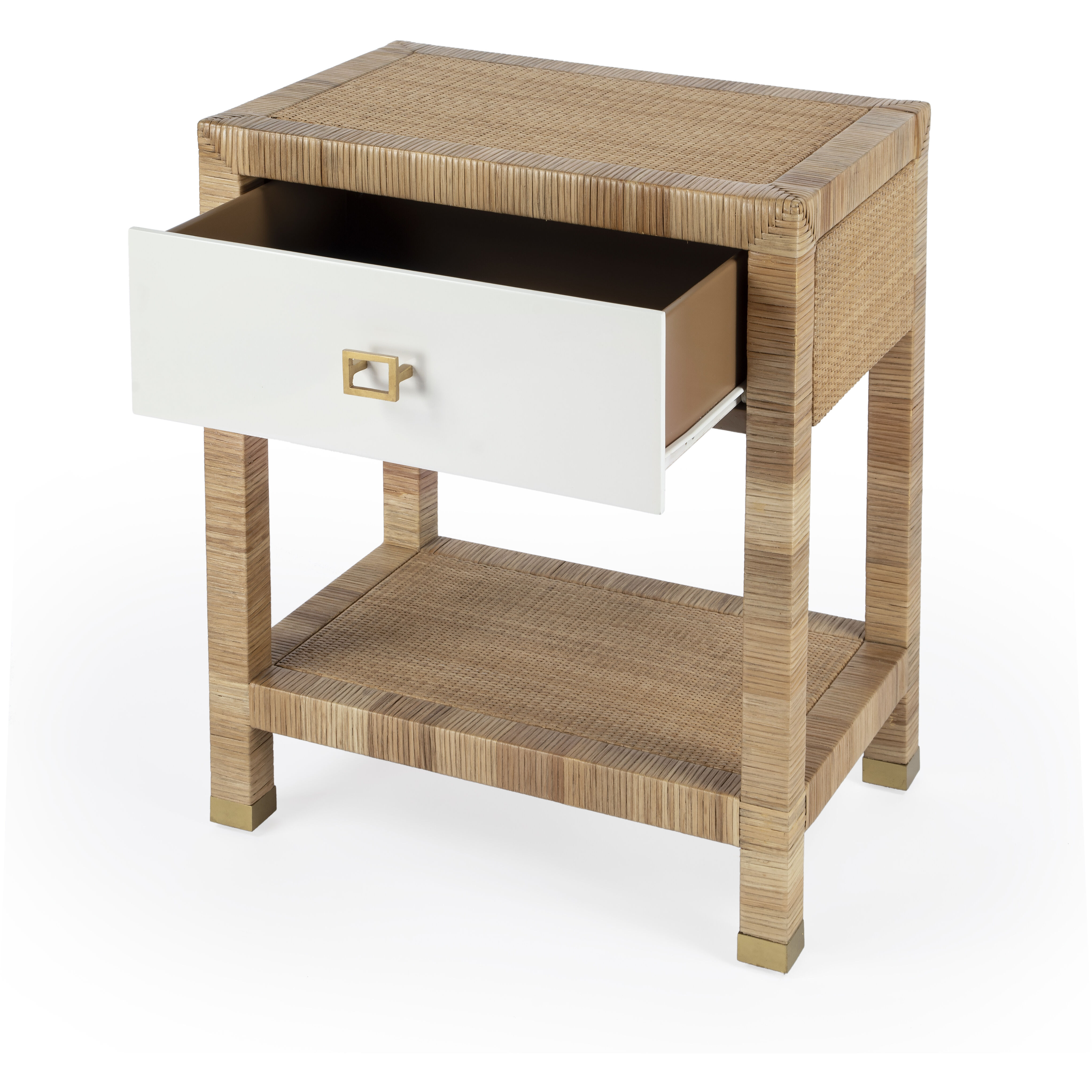 Corfu 1 Drawer Natural Rattan Nightstand in Natural and White