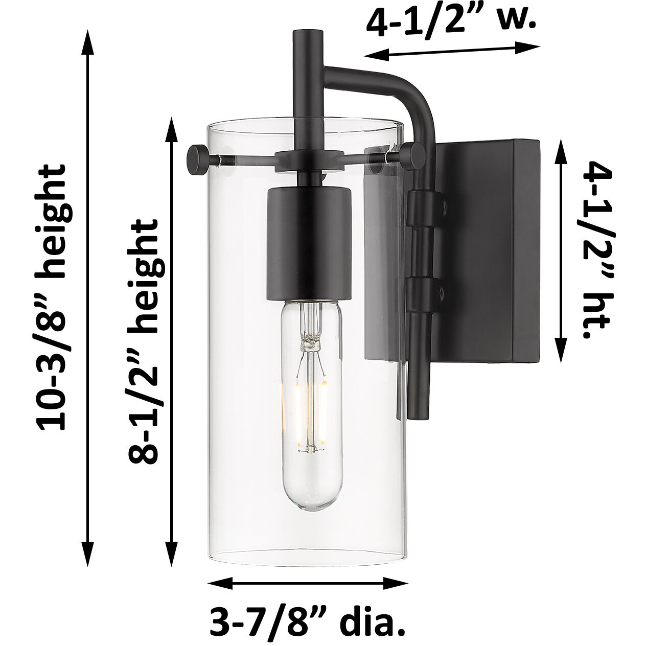 Auralume Press LED 6.75 inch Matte Black and Clear Bath Vanity Light Wall Light
