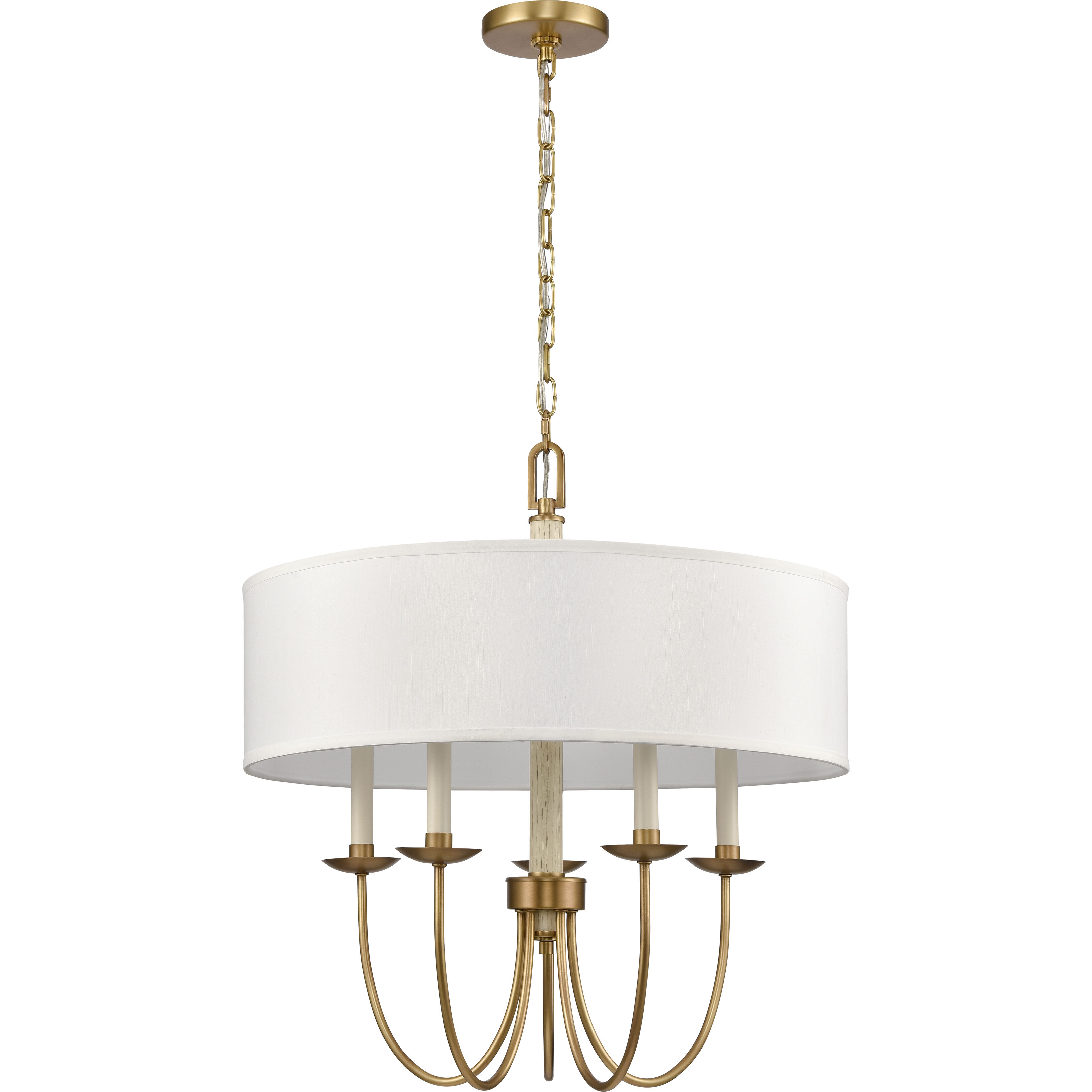 Neville 5 Light 23 inch Natural Brass with Bleached White Wood and Off White Chandelier Ceiling Light