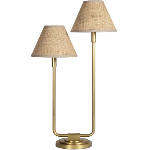 Polly 30 inch 60 watt Natural Brass Double Arm Table Lamp Portable Light in Rattan Shade