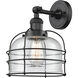 Franklin Restoration Large Bell Cage LED 9 inch Matte Black Sconce Wall Light in Seedy Glass, Franklin Restoration