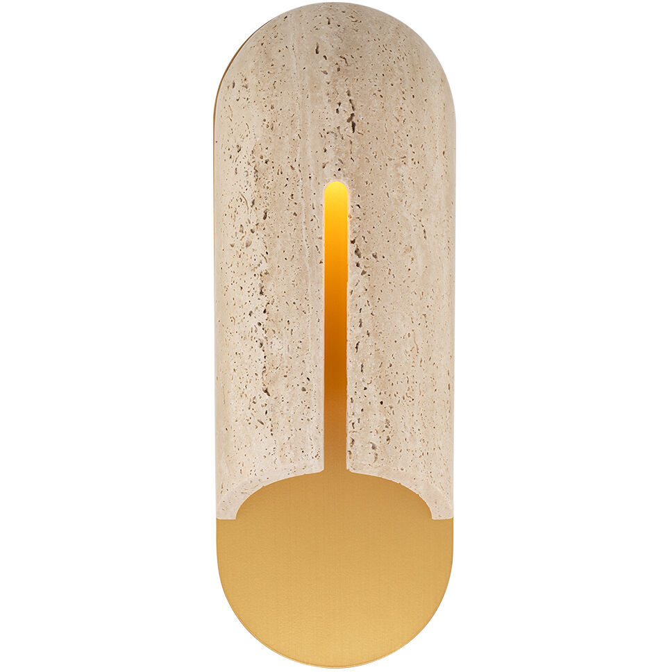 Clog LED 16 inch Beige Travertine and Aged Brass Outdoor Wall Lighting in 3500K