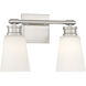 Contemporary 2 Light 14 inch Brushed Nickel Bathroom Vanity Light Wall Light