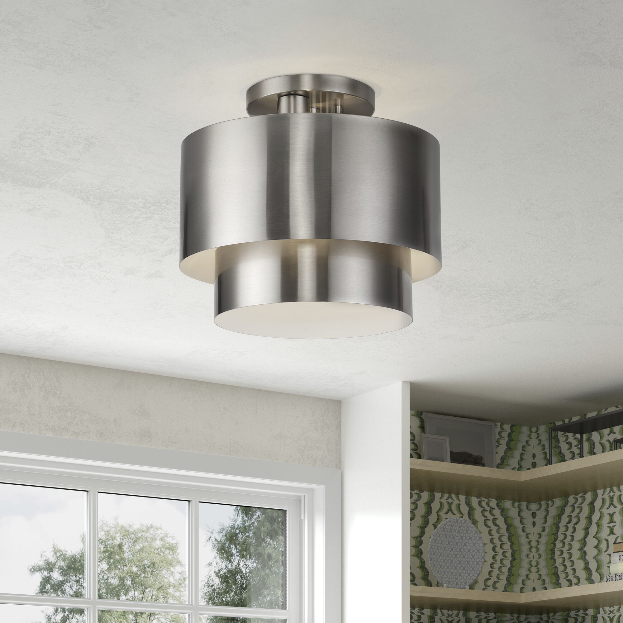 Zolana 2 Light 12 inch Brushed Nickel Semi Flush Mount Ceiling Light, Medium