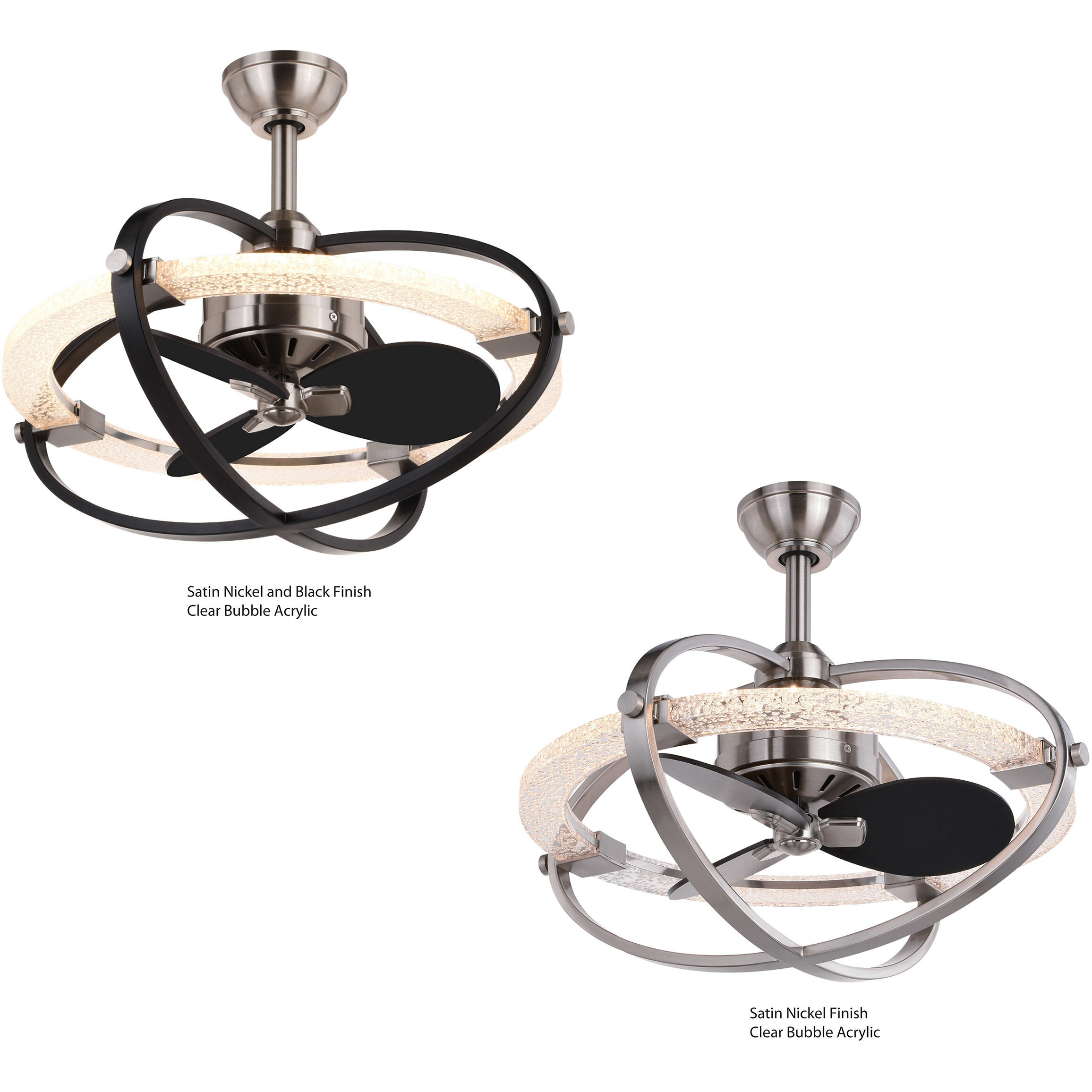 Galileo 7.72 inch Satin Nickel and Black with Matte Black Blades Ceiling Fan