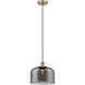 Edison Bell LED 12 inch Antique Brass Mini Pendant Ceiling Light in Plated Smoke Glass