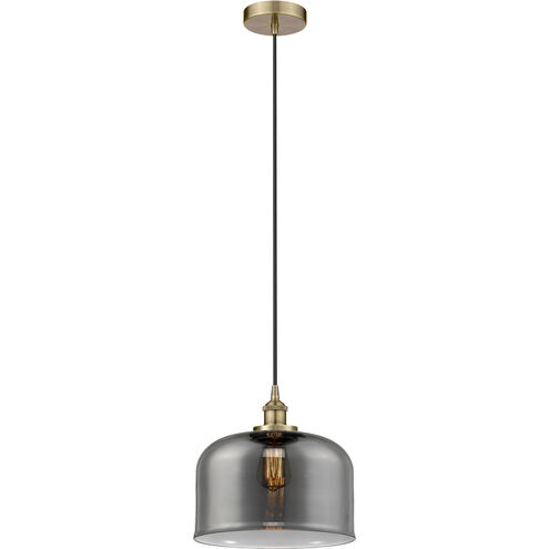 Edison Bell LED 12 inch Antique Brass Mini Pendant Ceiling Light in Plated Smoke Glass