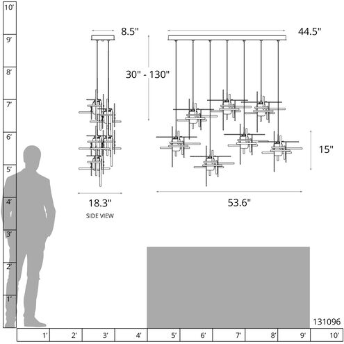 Tura 7 Light 53.6 inch Modern Brass Pendant Ceiling Light, Rectangular