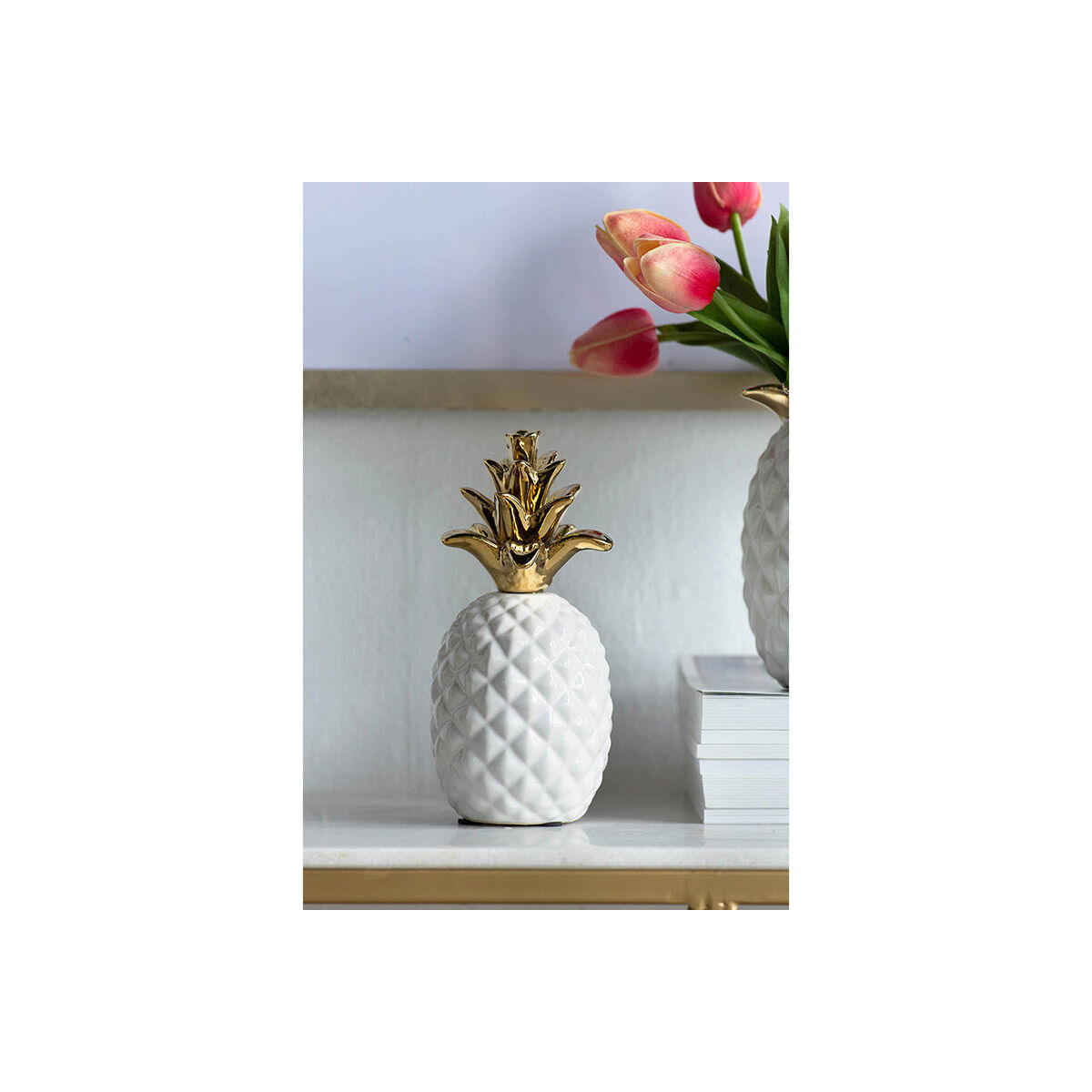 Pineapple White/Gold Decor Accent