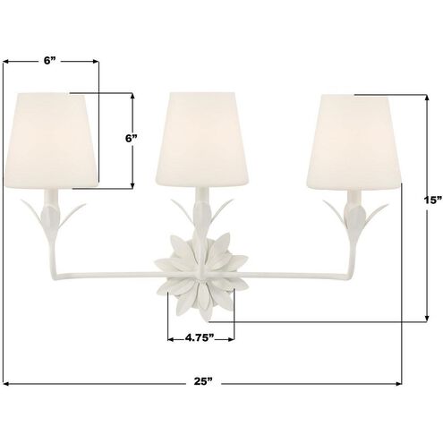Broche 3 Light 25 inch Matte White Bath Vanity Light Wall Light
