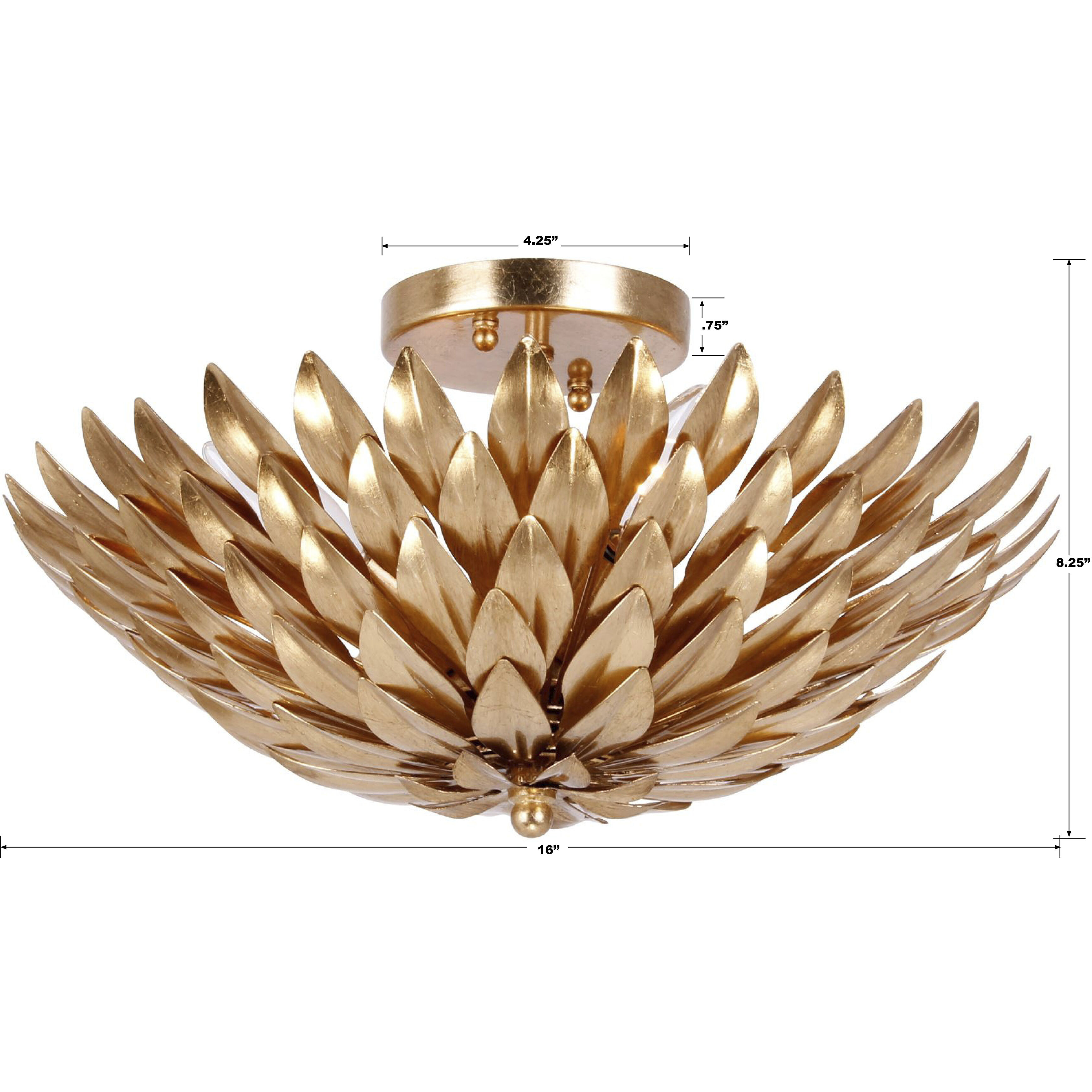 Broche 4 Light 16 inch Antique Gold Semi Flush Ceiling Light