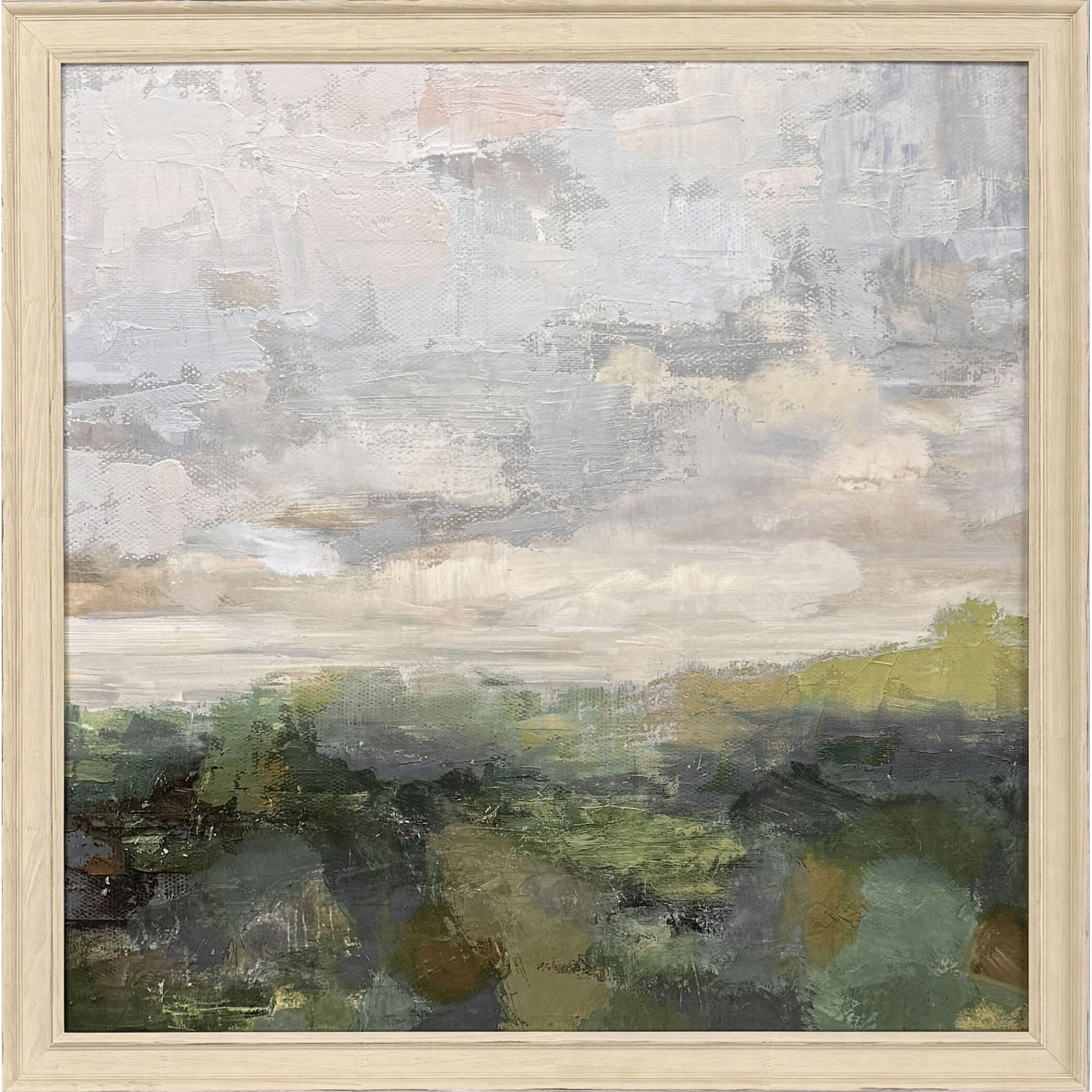 Calm Reflection Green and Beige and Gray Framed Art
