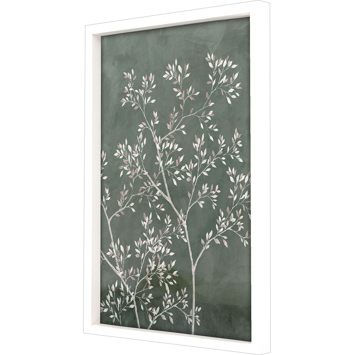 Delicate Tree Green and Beige and White Framed Art