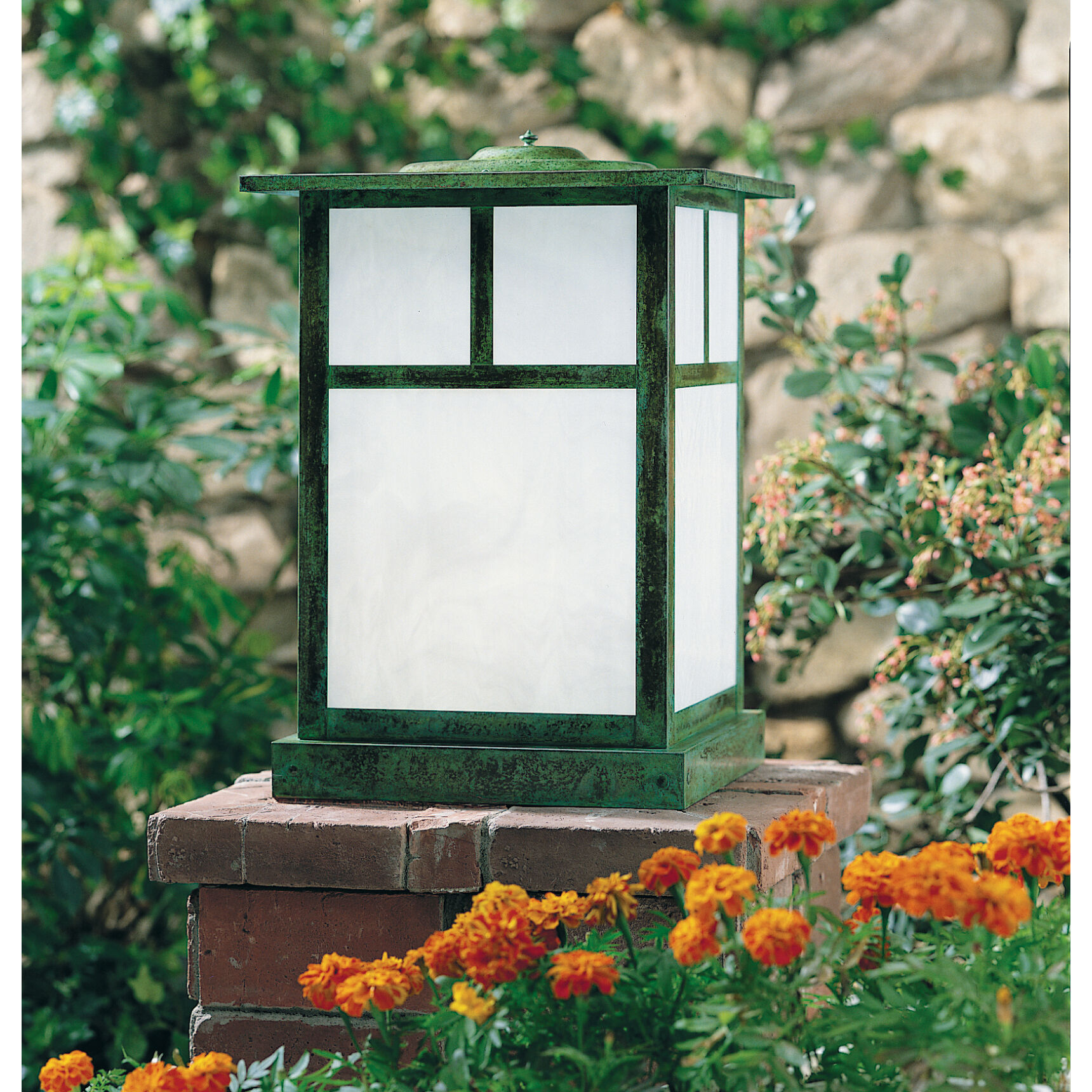 Mission 1 Light 23.25 inch Antique Brass Column Mount in Rain Mist, T-Bar Overlay